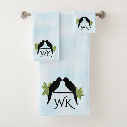 Papegaaienliefde monogram bad handdoek (Insitu)