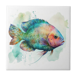Papegaaivis, Aquarel, Keramische Tegels Tegeltje