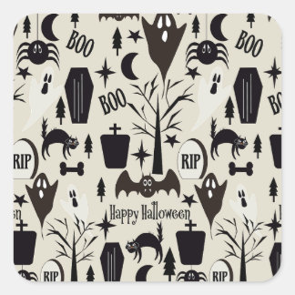 Papel de regalo Happy Halloween negro Vierkante Sticker