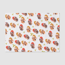 Papel de Seda Branco Com Tema de Coruja Natalina Tissuepapier