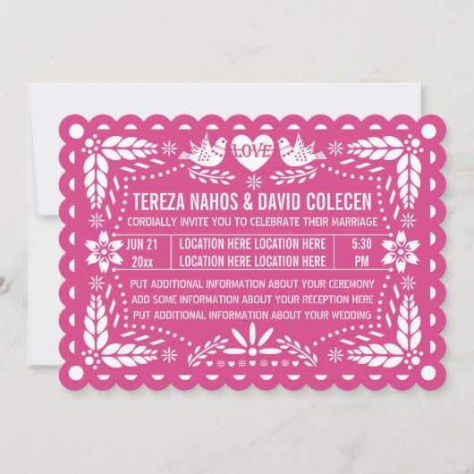 Papel picado-achtige liefde voor roze festa bruilo kaart (Voorkant)
