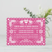 Papel picado-achtige liefde voor roze festa bruilo kaart (Staand voorkant)