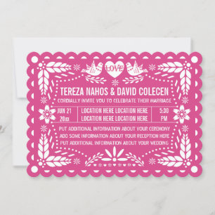 Papel picado-achtige liefde voor roze festa bruilo kaart