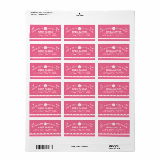 Papel Picado Adresetiketten - Roze Etiket (Full Sheet)