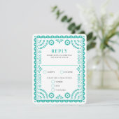 Papel Picado Aqua | RSVP-kaart voor weduwenantwoor RSVP Kaartje (Staand voorkant)