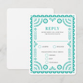 Papel Picado Aqua | RSVP-kaart voor weduwenantwoor RSVP Kaartje (Voorkant / Achterkant)