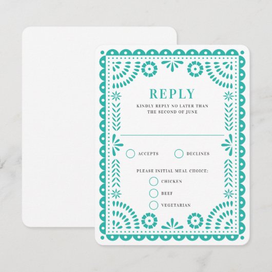 Papel Picado Aqua | RSVP-kaart voor weduwenantwoor RSVP Kaartje (Voorkant / Achterkant)