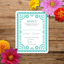 Papel Picado Aqua | RSVP-kaart voor weduwenantwoor RSVP Kaartje