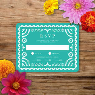 Papel Picado Aqua RSVP-kaart voor weduwenantwoor RSVP Kaartje