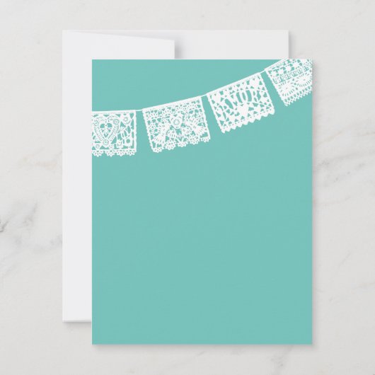 Papel Picado Aqua | RSVP-kaart voor weduwenantwoor RSVP Kaartje (Achterkant)