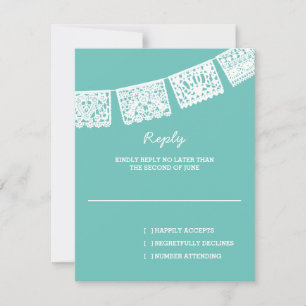 Papel Picado Aqua   RSVP-kaart voor weduwenantwoor RSVP Kaartje