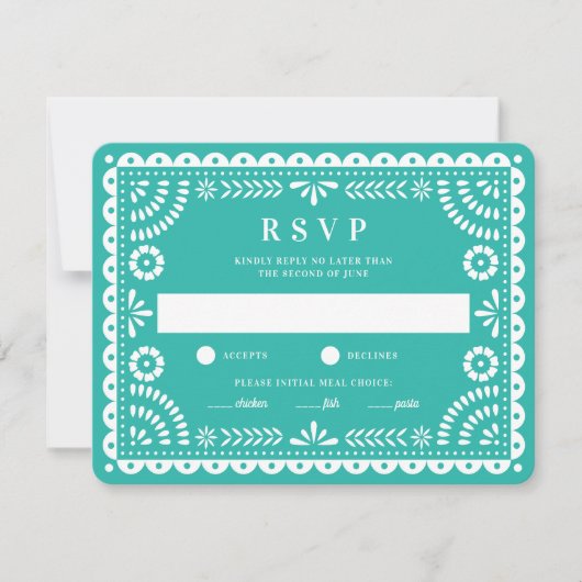Papel Picado Aqua | RSVP-kaart voor weduwenantwoor RSVP Kaartje (Voorkant)