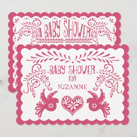 Papel Picado Baby Meisje Douche Roze Lila Fiesta Kaart (Voorkant / Achterkant)