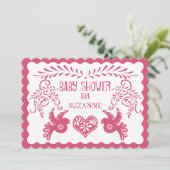 Papel Picado Baby Meisje Douche Roze Lila Fiesta Kaart (Staand voorkant)