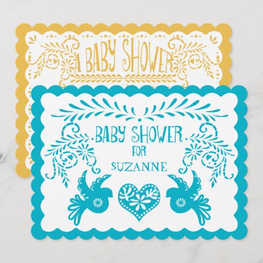 Papel Picado Baby Meisje Douche Zwembad Geel Fiest Kaart (Voorkant / Achterkant)