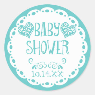 Papel Picado Baby shower Aqua Blue Fiesta Envelope Ronde Sticker