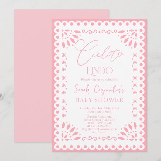 Papel Picado Baby shower Meisje Kaart (Voorkant / Achterkant)