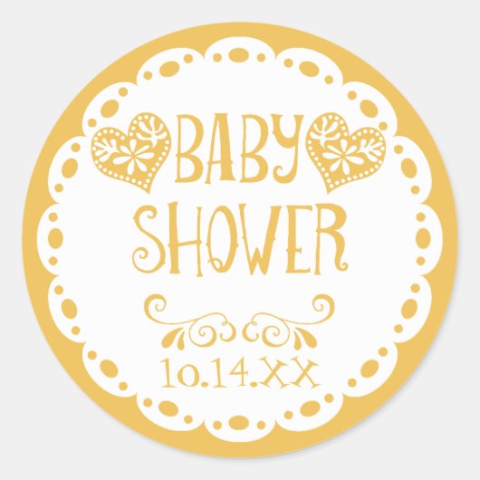 Papel Picado Baby shower Mosterd Fiesta Envelope Ronde Sticker (Voorkant)