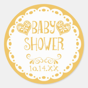 Papel Picado Baby shower Mosterd Fiesta Envelope Ronde Sticker
