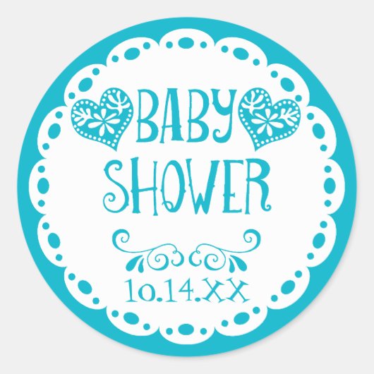 Papel Picado Baby shower Pool Blue Fiesta Envelope Ronde Sticker (Voorkant)