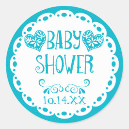 Papel Picado Baby shower Pool Blue Fiesta Envelope Ronde Sticker