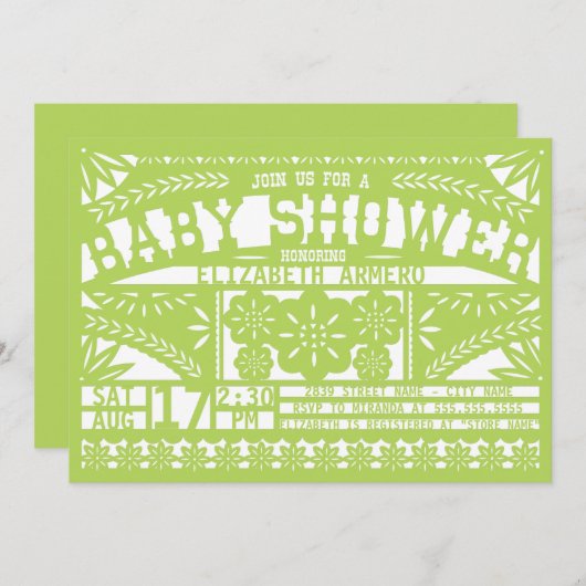 Papel Picado Baby shower Uitnodiging (Voorkant / Achterkant)