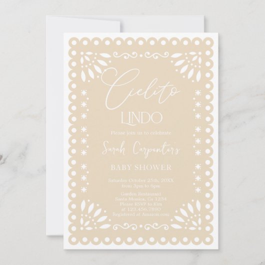 Papel Picado Beige Baby shower Uitnodiging (Voorkant)