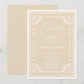 Papel Picado Beige Baby shower Uitnodiging (Voorkant / Achterkant)