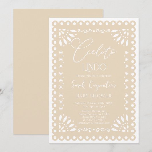 Papel Picado Beige Baby shower Uitnodiging (Voorkant / Achterkant)