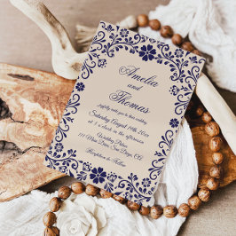 Papel Picado Beige Blue Mexican Wedding  Kaart