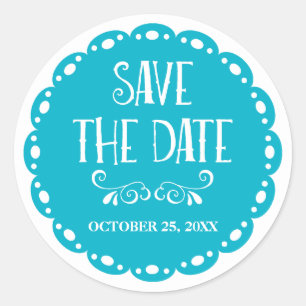 Papel Picado Bewaar de datum Sky Blue Fiesta Bruil Ronde Sticker