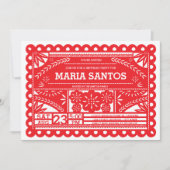 Papel Picado Birthday Party Invite - Red Kaart (Voorkant)