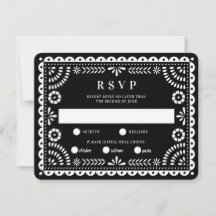 Papel Picado Black | RSVP-kaart voor weduwenantwoo