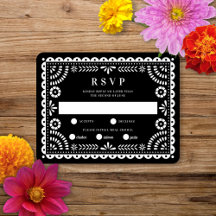 Papel Picado Black | RSVP-kaart voor weduwenantwoo