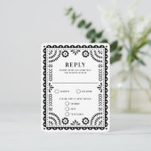 Papel Picado Black | RSVP-kaart voor weduwenantwoo RSVP Kaartje (Staand voorkant)
