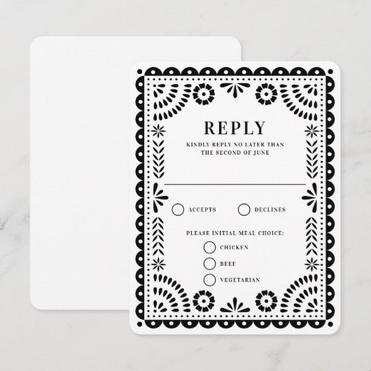 Papel Picado Black | RSVP-kaart voor weduwenantwoo RSVP Kaartje (Voorkant / Achterkant)