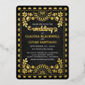 Papel Picado Black Wedding Folie Uitnodiging (Voorkant)