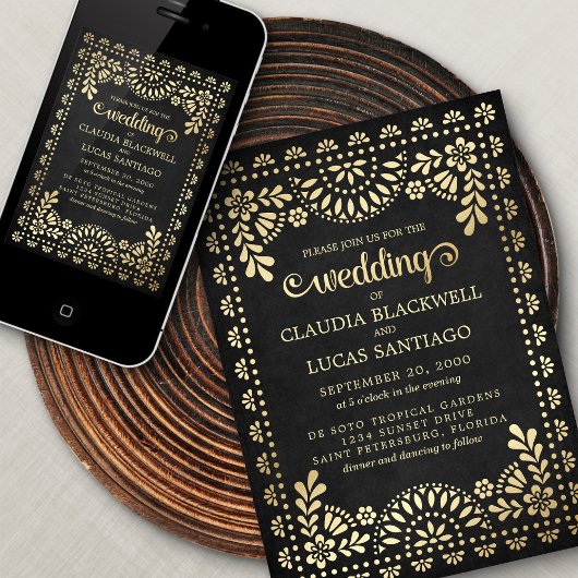 Papel Picado Black Wedding Kaart