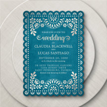 Papel Picado Blauwgroen bruiloft uitnodiging