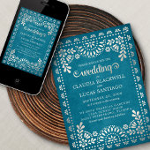 Papel Picado Blauwgroen bruiloft uitnodiging