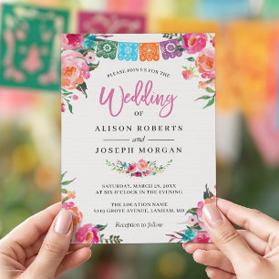 Papel Picado Bloom Flowers Mexican Style Wedding Kaart