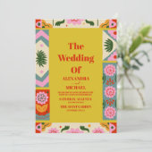 Papel Picado Bloom Flowers Mexican Style Wedding Kaart (Staand voorkant)