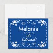 Papel Picado Blue Bridesmaid-voorstel Kaart (Voorkant / Achterkant)