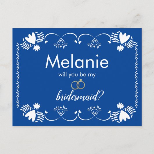 Papel Picado Blue Bridesmaid-voorstel Kaart (Voorkant)