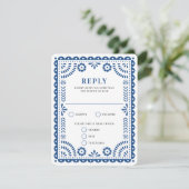 Papel Picado Blue | RSVP-kaart voor weduwenantwoor RSVP Kaartje (Staand voorkant)