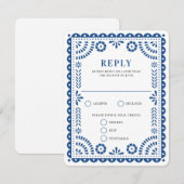 Papel Picado Blue | RSVP-kaart voor weduwenantwoor RSVP Kaartje (Voorkant / Achterkant)