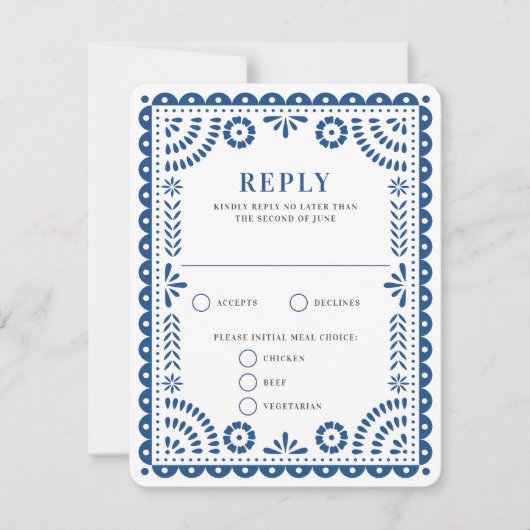 Papel Picado Blue | RSVP-kaart voor weduwenantwoor RSVP Kaartje (Voorkant)