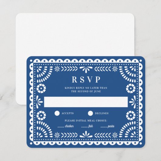 Papel Picado Blue | RSVP-kaart voor weduwenantwoor RSVP Kaartje (Voorkant / Achterkant)