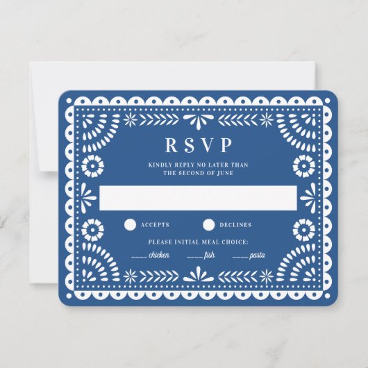 Papel Picado Blue | RSVP-kaart voor weduwenantwoor RSVP Kaartje (Voorkant)