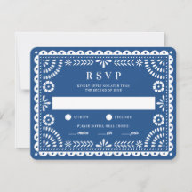 Papel Picado Blue | RSVP-kaart voor weduwenantwoor